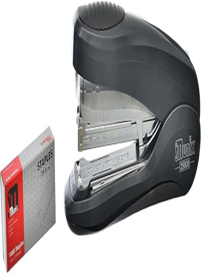 Munix 25608 High Quality Stapler Use Staples 24-26/6 Capacity of 30 Sheets Suitable For Home, School, Or Educational Centers - Black
